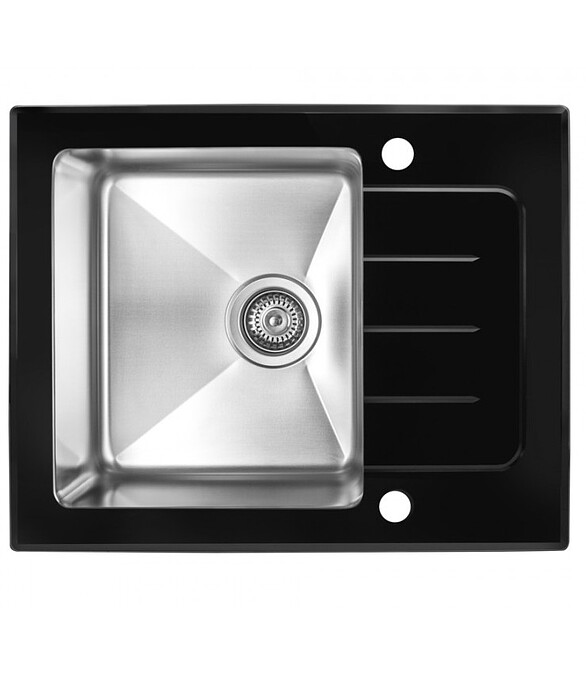 Мойка врезная ZORG GS 6250 black, 620х500мм черное стекло нерж. 1,0мм с выпуском 586x674 Мойка врезная ZORG GS 6250 black, 620х500мм черное стекло нерж. 1,0мм с выпуском 586x674 в Материке