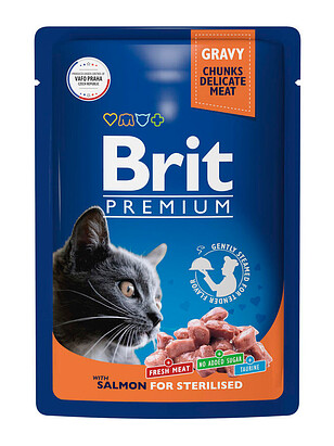 Корм для кошек Brit Premium Sterilised лосось, соус (85г) 238x286 в Материке