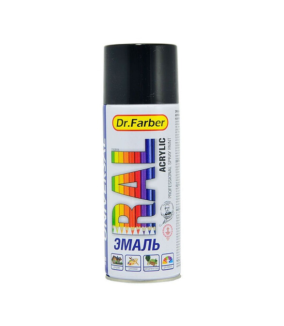 Эмаль Dr.Farber аэроз. акрил универс. RAL 9005 глянц., 520мл 586x674 Эмаль Dr.Farber аэроз. акрил универс. RAL 9005 глянц., 520мл 586x674 в Материке