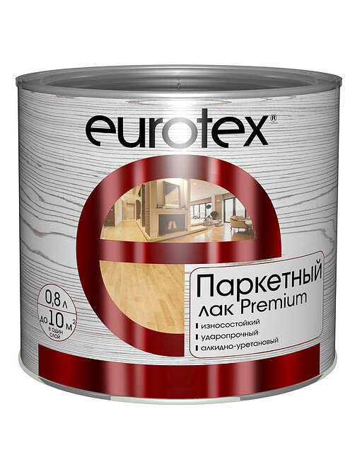 Лак Eurotex Premium паркетный глянцевый, 0,8л 495x660 Лак Eurotex Premium паркетный глянцевый, 0,8л 495x660 в Материке