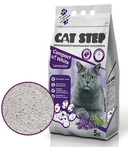 Наполнитель минеральный комкующийся Cat Step Compact White Lavender (5л) 438x503 в Материке - Вариант 2