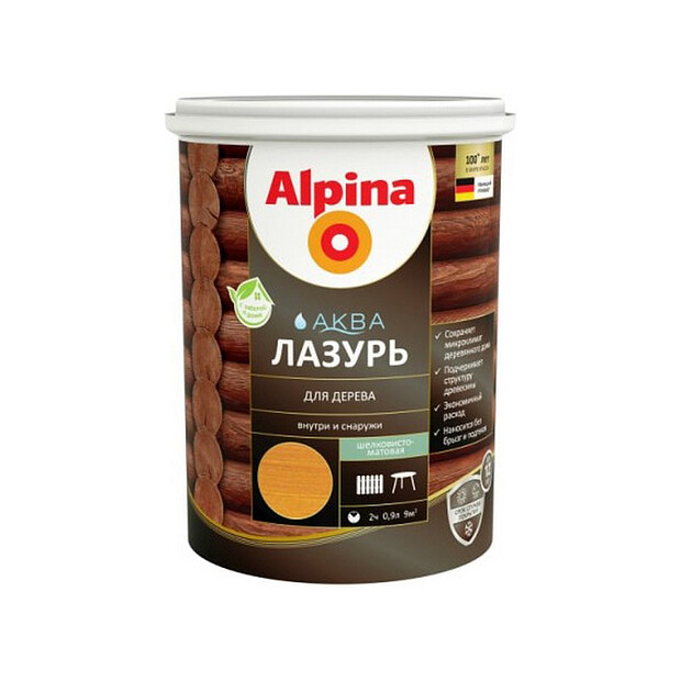 Лазурь ALPINA АКВА для дерева Рябина 0,9л