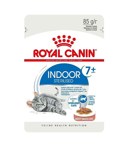 Корм для кошек Royal Canin Indoor Sterilised +7 кусочки в соусе (85г) 438x503 в Материке