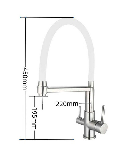 Смеситель ESKO K26 W (для кухни) гибкий излив на две воды, нерж.сталь, белый 438x503 в Материке - Вариант 2