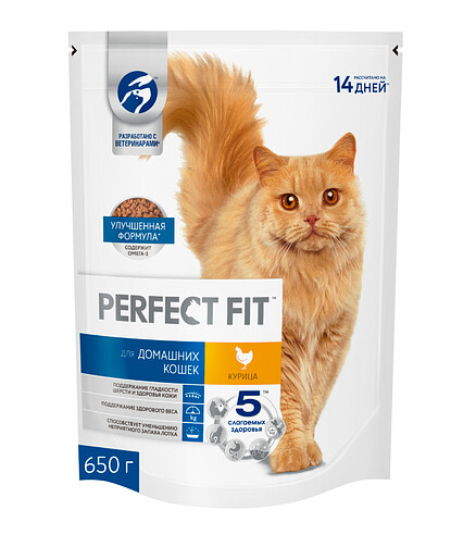 Корм для кошек PERFECT FIT для домашних, курица (0,65кг) 438x503 в Материке