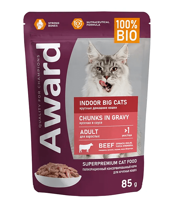 Корм для кошек Award Indoor Big cats в соусе, говядина (85г) 586x674 Корм для кошек Award Indoor Big cats в соусе, говядина (85г) 586x674 в Материке