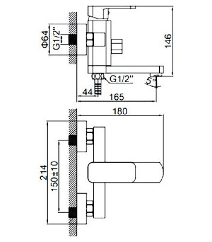Смеситель L3233 (для ванны, короткий излив) 438x503 в Материке - Вариант 2