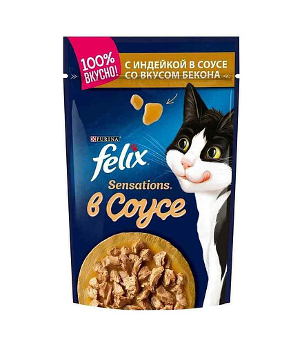 Корм для кошек FELIX Sensations Sauce Surprise индейка, бекон (75г) 438x503 в Материке