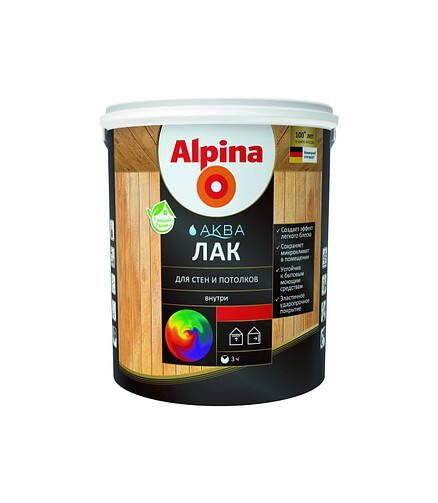 Лак Alpina АКВА для стен и потолков глянцевый, 2,5л 438x503 в Материке