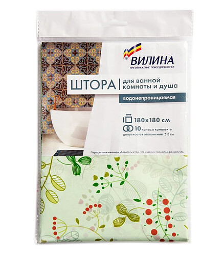 Штора для ванной комнаты ВИЛИНА ВЕТОЧКИ ЗЕЛЕНЫЕ 180х180см (полиэтилен) 438x503 в Материке - Вариант 2