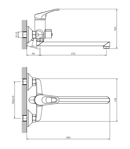 Смеситель DECOROOM DR21043 (для ванны, длинный излив), ЛАТУНЬ 438x503 в Материке - Вариант 2