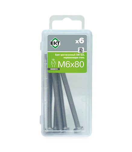 Болт 6-гранный M6х80, DIN933, НЕРЖ. СТАЛЬ, ЕКТ (уп=6шт) 438x503 в Материке