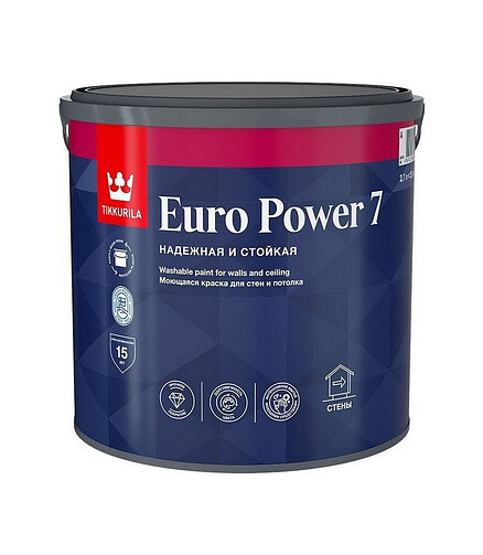 Краска Tikkurila EURO POWER 7 стойкая к мытью A мат, 2,7л 438x503 в Материке