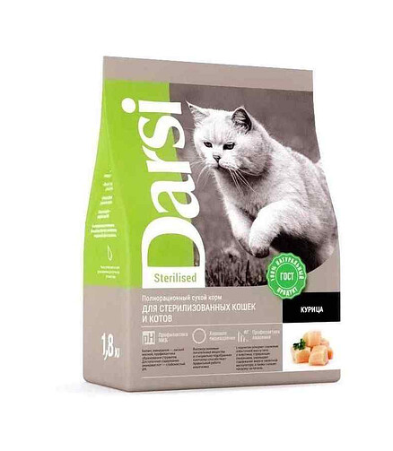 Корм для кошек Darsi Sterilized курица (1,8кг) 438x503 в Материке