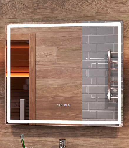 Зеркало GEOMETRY LUXE 800х700мм: подсветка, сенсор.управ., антизапотевание, часы 438x503 в Материке - Вариант 2
