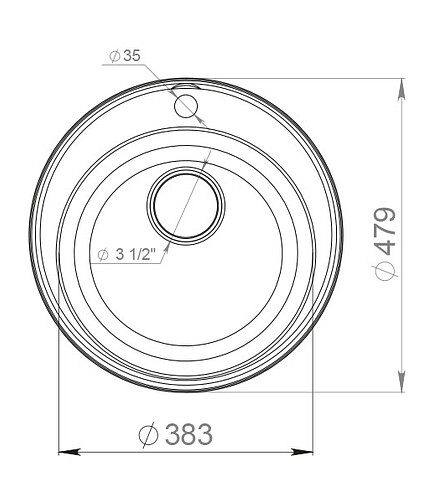 Мойка QUARZ GF-Z 08 (ECO 08), круглая D480мм бежевый (без сифона) 438x503 в Материке - Вариант 2