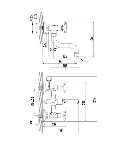 Смеситель PRACTICA LM7512C (для ванны, короткий излив) 438x503 в Материке - Вариант 2