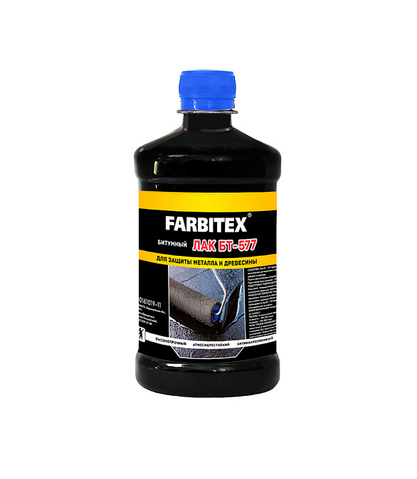 Лак FARBITEX БТ-577 битумный, 0,5л 586x674 Лак FARBITEX БТ-577 битумный, 0,5л 586x674 в Материке