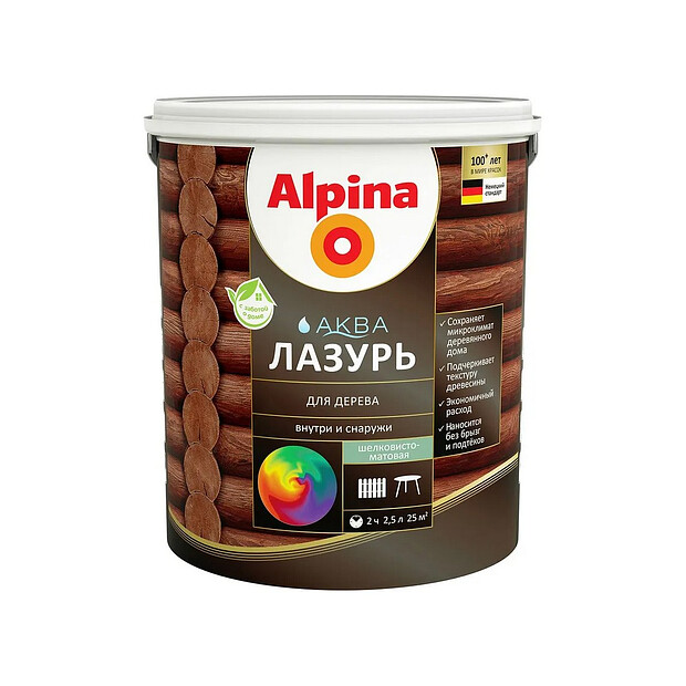 Лазурь ALPINA АКВА для дерева 2,5л