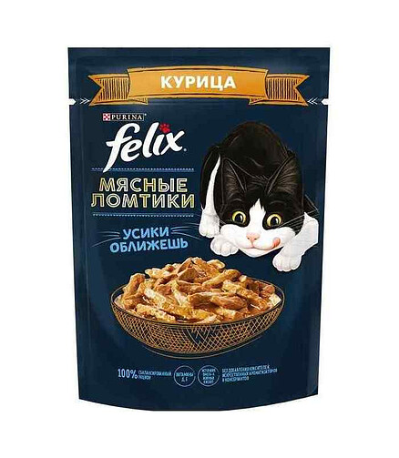 Корм для кошек FELIX Мясные ломтики, курица, соус (75г) 438x503 в Материке
