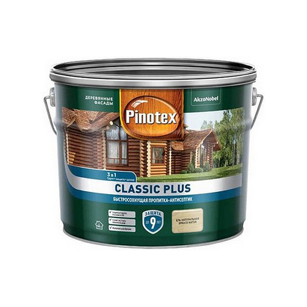 Пропитка-антисептик Pinotex Classic Plus 3 в 1 Ель натуральная 9л