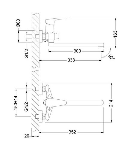 Смеситель LINARA LM0451C (для ванны, длинный излив) 438x503 в Материке - Вариант 2