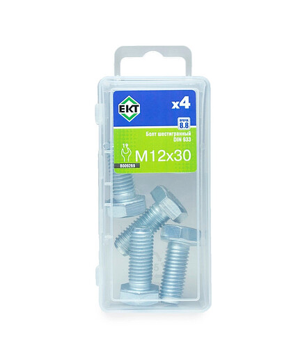 Болт 6-гранный 12х 30, цинк, прочн. 8.8 DIN 933 (уп=4шт) 438x503 в Материке