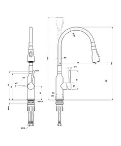 Смеситель EXPERT LM5082S (для кухни) нерж.сталь с гиб.изливом, 2 реж.воды, СЕРЫЙ