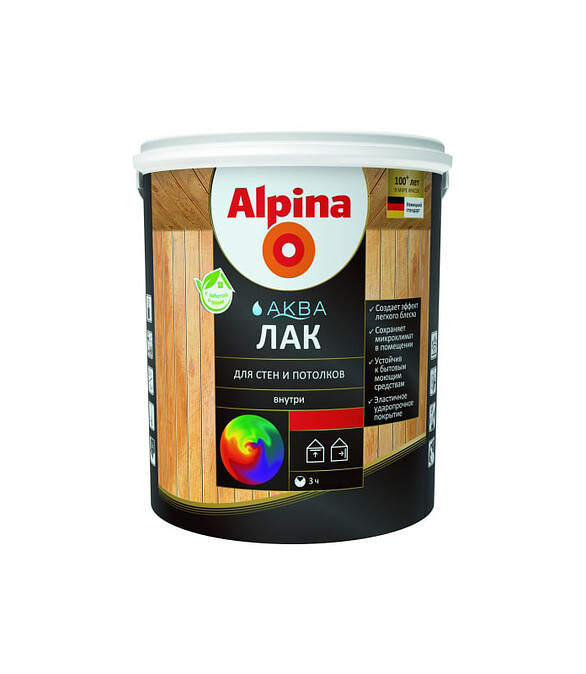 Лак Alpina АКВА для стен и потолков шелковисто-матовый, 0,9л 586x674 Лак Alpina АКВА для стен и потолков шелковисто-матовый, 0,9л 586x674 в Материке