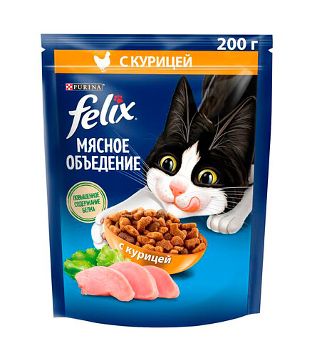 Корм для кошек FELIX Мясное объедение, курица (0,2кг) 438x503 в Материке