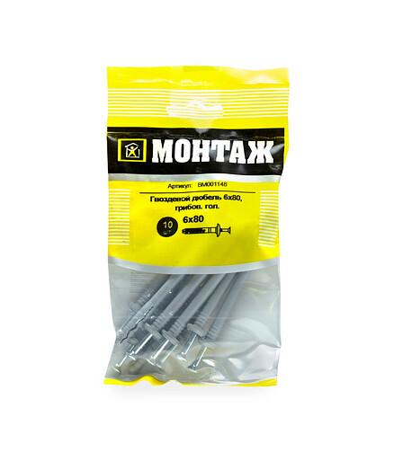 Дюбель-гвоздь быстр.монтажа грибов. 6х80 BM001148, п/п (уп=10шт)_МОНТАЖ 438x503 в Материке