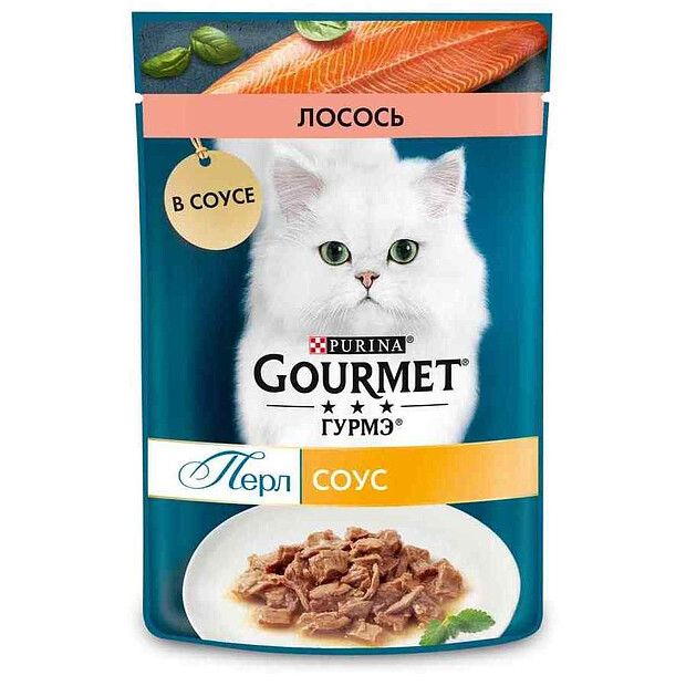 Корм для взрослых кошек GOURMET PERLE лосось соус (75г)