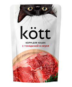 Корм для кошек ТМ KOTT с говядиной в соусе, пауч (75г)