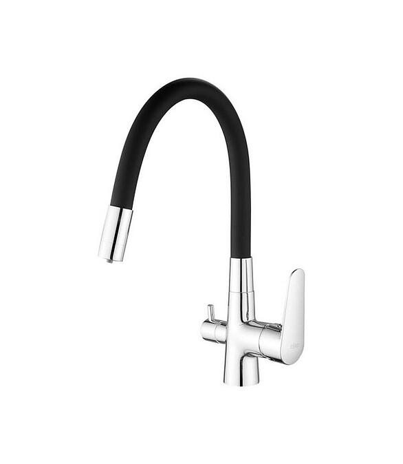Смеситель CORAL CL 03 B (для кухни) гибкий излив на две воды, черный 586x674 в Материке