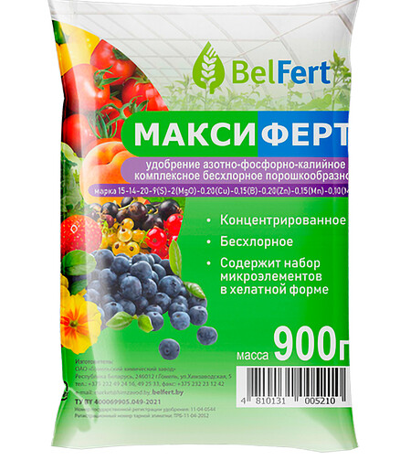 Удобрение BelFert Максиферт азотно-фосфорно-калийное бесхлорное 15-14-20(0,9кг) 438x503 в Материке