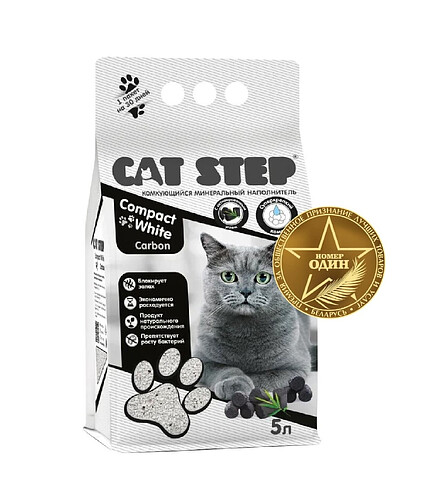 Наполнитель минеральный комкующийся Cat Step Compact White Carbon (5л) 438x503 в Материке