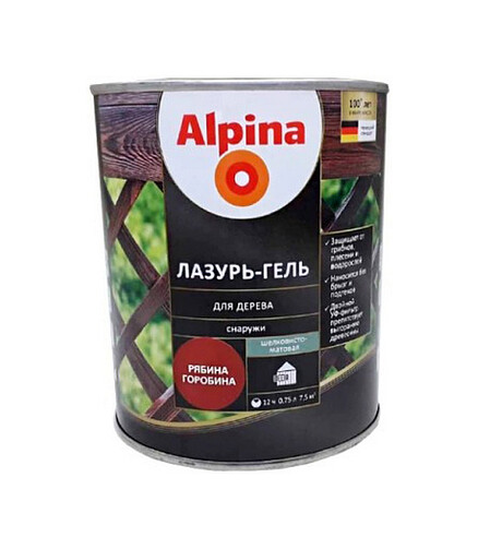 Лазурь-гель Alpina алкидый для дерева шелк.-матовый рябина, 0,75л 438x503 в Материке