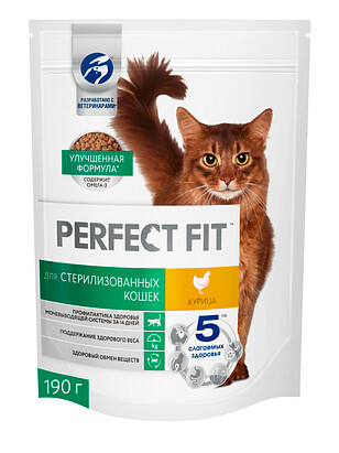 Корм для кошек PERFECT FIT для стерилизованных, курица (0,19кг) 238x286 в Материке
