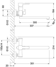 Смеситель EVITTA LM0551C (для ванны, длинный излив)