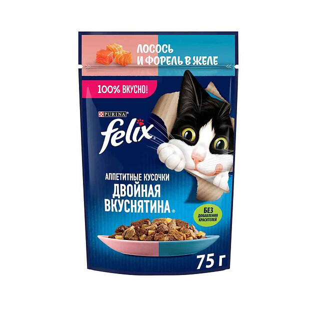 Корм для кошек FELIX Двойная вкуснятина, лосось/форель (75г) 620x620 в Материке