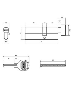 Механизм цилиндр. Аллюр DL-02 85 (30Gх10х45) СР, хром