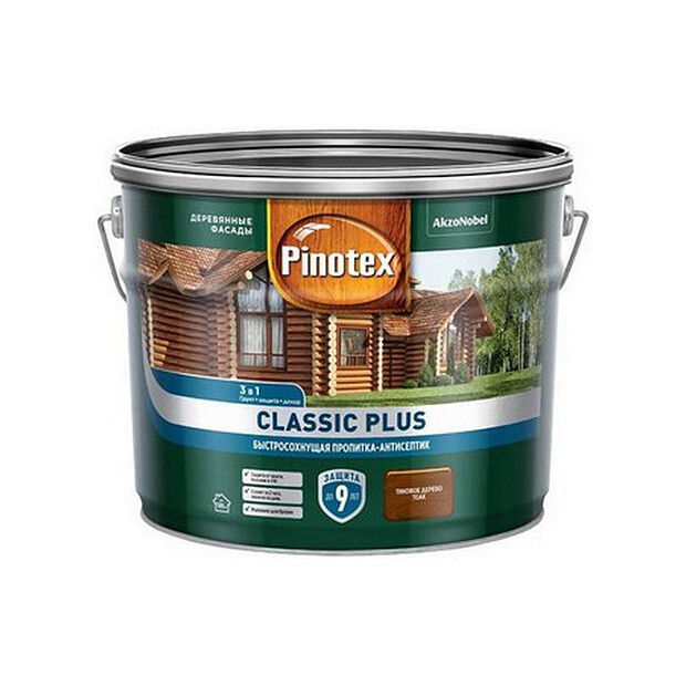 Пропитка-антисептик Pinotex Classic Plus 3 в 1 Тиковое дерево 9л