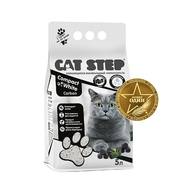 Наполнитель минеральный комкующийся Cat Step Compact White Carbon (5л) 620x620 в Материке