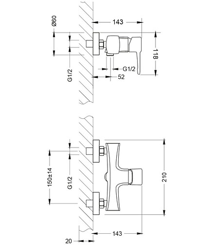 Смеситель EVITTA LM0503C (для душа) 438x503 в Материке - Вариант 2