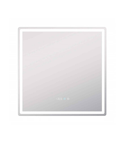 Зеркало GEOMETRY LUXE 700х700мм: подсветка, сенсор.управ., антизапотевание, часы 438x503 в Материке