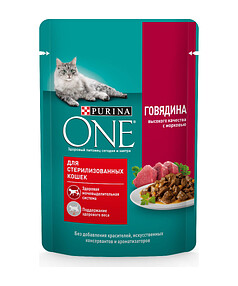 Корм для кошек Purina ONE для стерилизованных, говядина и морковь (75г) 238x286 в Материке