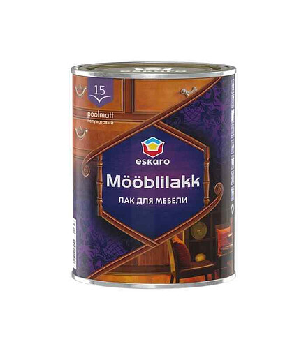 Лак Eskaro Mooblilakk 15 акриловый для мебели полуматовый, 0,9л 438x503 в Материке