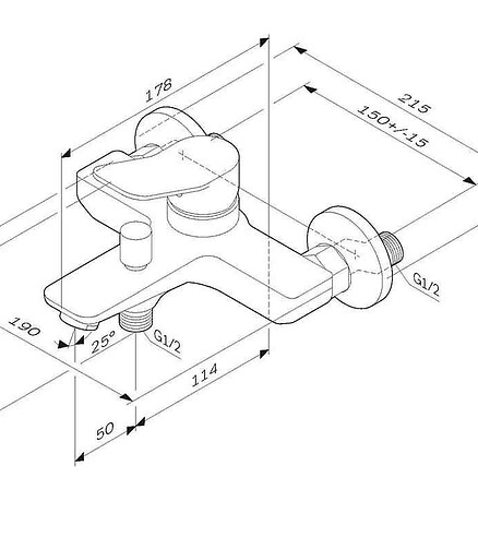 Смеситель X-JOY F85A10022 (для ванны, короткий излив) без душ.комплекта, черный 438x503 в Материке - Вариант 2