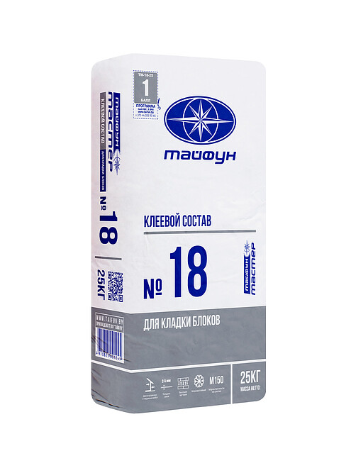 Клей Тайфун Мастер № 18 для кладки блоков, 25кг 495x660 Клей Тайфун Мастер № 18 для кладки блоков, 25кг 495x660 в Материке