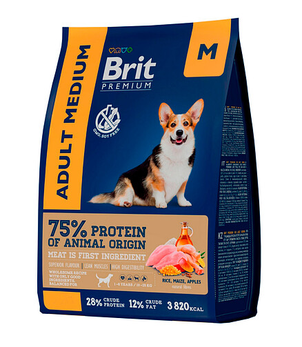 Корм для собак Brit Premium Medium курица (1кг) 438x503 в Материке